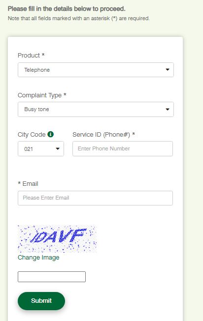 PTCL online complaint registration